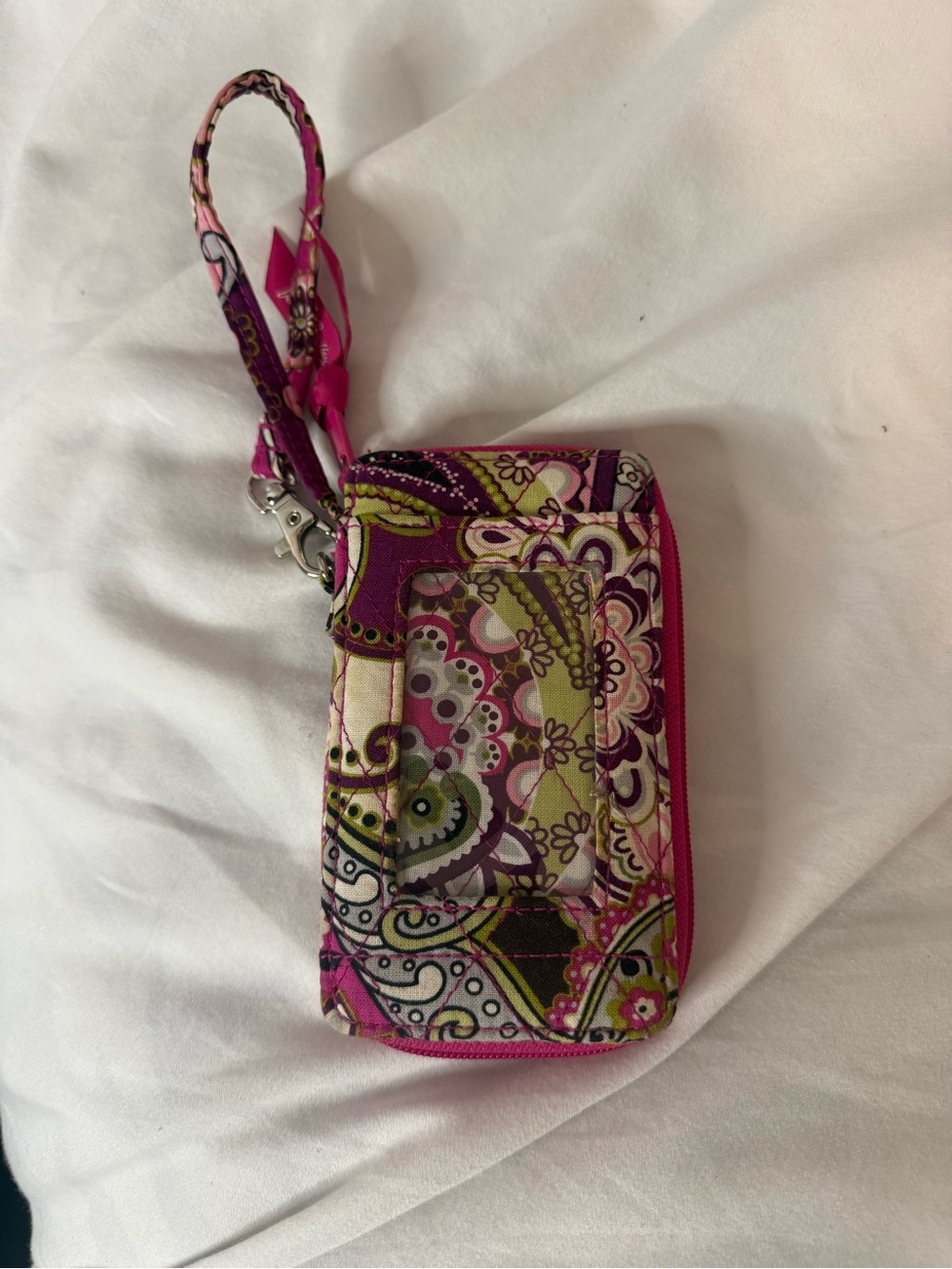 Vera Bradley Quilted Floral Zip Around Wristlet Wallet ID Holder Pink Purple